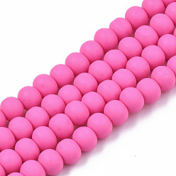 Deep Pink Handmade Polymer Clay Beads Strands, for DIY Jewelry Crafts Supplies, Round, Deep Pink, 7x5.5mm, Hole: 1.6mm, about 69pcs/strand, 15.75 inch~16.14 inch(40~41cm)