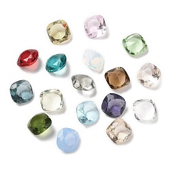 Mixed Color Pointed Back Glass Rhinestone Cabochons, Faceted, Square, Mixed Color, 8x8x4~4.5mm