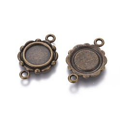 Antique Bronze Tibetan Style Link Cabochon Bezel Settings, Cadmium Free & Lead Free, Antique Bronze, Flat Round Tray: 9.5mm, 23x15x2mm, Hole: 2mm