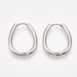 Stainless Steel Color 201 Stainless Steel Huggie Hoop Earrings, with 304 Stainless Steel Pins, Oval, Stainless Steel Color, 12 Gauge, 23x18.5x2mm, Pin: 1mm