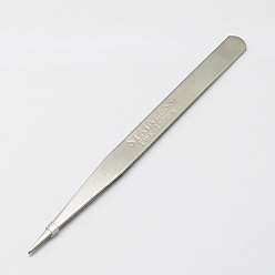 Stainless Steel Color Iron Beading Tweezers, Stainless Steel Color, 125x9.2x2.5mm