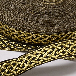Gold Polyester Ribbons, with Tie Pattern, Gold, 1/2 inch(14mm), 33yards/roll(30.1752m/roll)