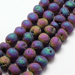 Colorful Electroplated Natural Quartz Crystal Beads Strands, Druzy Geode Crystal, Round, Colorful, 10~13mm, Hole: 1mm, about 34~36pcs/strand, 15.3 inch
