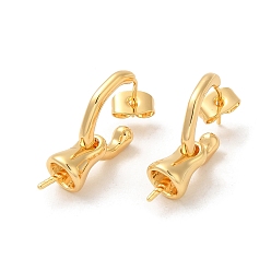 Real 18K Gold Plated Brass Stud Earring Findings, with 925 Sterling Silver Pins, for Half Drilled Beads, Real 18K Gold Plated, 24x7mm, Pin: 12x0.8mm and 1mm(for Half Drilled Beads)