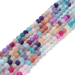 Mixed Color Natural Weathered Agate Beads Strands, Dyed, Frosted, Round, Mixed Color, 4mm, Hole: 1mm, about 97pcs/strand, 15.1 inch