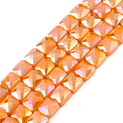 Dark Orange Electroplate Opaque Solid Color Glass Beads Strands, AB Color Plated, Faceted, Square, Dark Orange, 6x6x4.5mm, Hole: 1.2mm, about 95~98Pcs/strand, 24.41 inch(62cm)