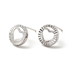 Platinum Rack Plating Brass Hollow Out Heart Stud Earrings for Women, Platinum, 12.5~13mm, Pin: 0.8mm
