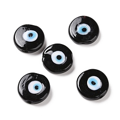 Черный Ручной зло бусины глаз, плоско-круглые, чёрные, 17~17.5x4 мм, отверстие : 1.2 мм