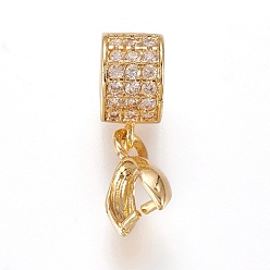 Golden Brass Ice Pick Pinch Bails, with Cubic Zirconia, Clear, Golden, 19mm, Hole: 5.5mm, Inner Diameter: 4x4.5mm
