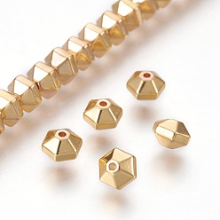 Golden Plated Electroplated Non-magnetic Synthetic Hematite Bead Strand, Hexagon, Matte Style, Golden Plated, 5.5x6x4mm, Hole: 1mm, about 97pcs/strand, 15.7 inch(40cm)