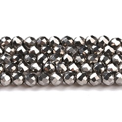 Silver Plated Electroplate Glass Beads Strands, Full Plated, Faceted Round, Silver Plated, 3x2.5mm, Hole: 0.7mm, about 149pcs/strand, 14.57''(37cm)