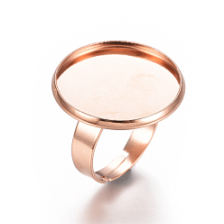 Rose Gold Adjustable 201 Stainless Steel Finger Rings Components, Pad Ring Base Findings, Flat Round, Rose Gold, Tray: 20mm, 18mm