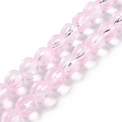 Rose Nacré Chapelets de perles en verre transparentes  , lanterne, perle rose, 10.5x9.5x10.5mm, Trou: 1mm, Environ 38 pcs/chapelet, 15.24 pouce (38.7 cm)