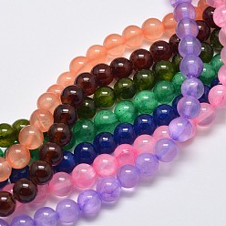 Mixed Color Dyed Natural Green Jade Beads Strands, Round, Mixed Color, 6mm, Hole: 1.2mm, about 63pcs/strand, 15.74 inch