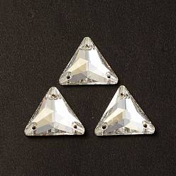 Cristal Forma de triángulo coser en pedrería, k 5 strass de cristal, multi-hilo de enlace, espalda plana plateada, decoración artesanal de costura, cristal, 16x18x5 mm, agujero: 1 mm