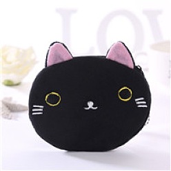 Black Cute Cat Velvet Zipper Wallets with Tag Chain, Coin Purses, Change Purse for Women & Girls, Black, 12.5x11.5cm
