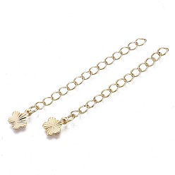 Real 18K Gold Plated Brass Chain Extender, Cable Chain, Nickel Free, Flower, Real 18K Gold Plated, 56mm, Link: 4x3x0.4mm, Inner Size: 3x2mm, Flower: 8.5x6.5x0.3mm