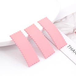 Pink Frosted Plastic Snap Hair Clips, with Metal Clip, for Women and Girls, Waved Rectangle, Pink, 55x20mm