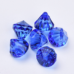 Blue Transparent Acrylic Pendants, Faceted, Diamond, Blue, 26x24mm, Hole: 2.5mm, about 80pcs/500g