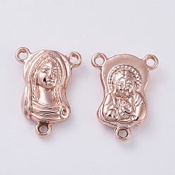 Rose Gold Alloy Virgin Links for Rosary Bead Necklace Making, Religion, Rose Gold, 20x15x5mm, Hole: 2mm
