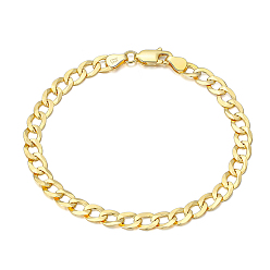 Real 18K Gold Plated 925 Sterling Silver Curb Chain Bracelets, with S925 Stamp, Golden, 6-1/2 inch(16.5cm)