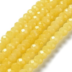 Yellow Baking Painted Imitation Jade Glass Bead Strands, Faceted Rondelle, Yellow, 10x8mm, Hole: 1mm, about 63~65pcs/strand, 18.90''(48~50cm)