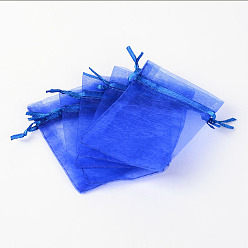 Blue Organza Gift Bags with Drawstring, Jewelry Pouches, Wedding Party Christmas Favor Gift Bags, Blue, 30x20cm