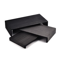 Black Wooden Jewelry Displays, Covered with Cloth, Display Risers Set, Black, 35~39x19.7x3~8cm