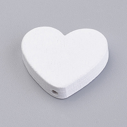 White Natural Wood Beads, Dyed, Heart, White, 21x23.5x5mm, Hole: 2mm, about 590pcs/500g