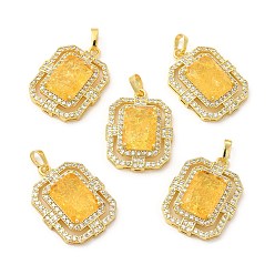 Gold Rack Plating Brass & Crushed Ice Cut Cubic Zirconia Pendants, with Rhinestone, Real 14K Gold Plated, Cadmium Free & Lead Free, Rectangle Octagon Charm, Gold, 28x21x8mm, Hole: 6.5x4mm