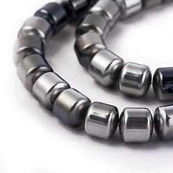 Platinum Plated Electroplated Non-magnetic Synthetic Hematite Beads Strands, Half Plated, Column, Platinum Plated, 8x8mm, Hole: 0.7mm, about 53pcs/strand, 16.53 inch(42cm)