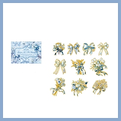 Стально-синий 20 шт. 10 стили золотого тиснения домашние самоклеющиеся декоративные наклейки с бантом, водонепроницаемые цветочные наклейки, для diy scrapbooking, стальной синий, упаковка: 130x95мм, 2 шт / стиль