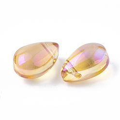 Gold Electroplate Glass Charms, teardrop, Gold, 9x6x5mm, Hole: 0.9mm