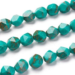 Vert De Mer Clair Perles de turquoise ligne or synthétique, étoiles coupées perles rondes, facette, teint, vert de mer clair, 10mm, Trou: 1.2mm, Environ 39 pcs/chapelet, 15.75 pouce (40 cm)
