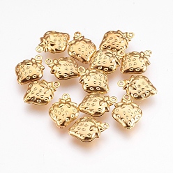 Golden 304 Stainless Steel Pendants, Strawberry, Golden, 15x11x4mm, Hole: 1mm
