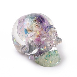 Thistle Natural Fluorite Skull Beads, Halloween Transparent Resin Skull with Gold Foil, No Hole, Thistle, 23x22x25mm