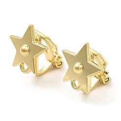 Golden Alloy Clip-on Earring Findings, with Horizontal Loops, for Non-pierced Ears, Star, Golden, 14.5x12x12.5mm, Hole: 1.6mm
