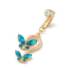 Blue Zircon Double Butterfly Rhinestone Charm Belly Ring, Clip On Navel Ring, Non Piercing Jewelry for Women, Golden, Blue Zircon, 44mm