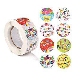 Coloré Autocollants autocollants sur le thème des anniversaires, rouleau autocollant, pour les cadeaux décoratifs de fête, colorées, 2.5 cm, à propos 500pcs / roll