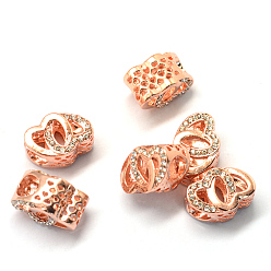 Crystal Alloy Rhinestone European Beads, Large Hole Beads, Heart, Rose Gold, Crystal, 11x14.5x9.5mm, Hole: 5mm