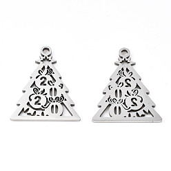 Stainless Steel Color 201 Stainless Steel Pendants, Laser Cut, Christmas Tree, Stainless Steel Color, 18.5x15.5x1mm, Hole: 1.4mm
