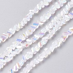Clair Perles en verre electroplate, de couleur plaquée ab , facette, triangle, clair, 3~3.5x2~3x2~3mm, Trou: 0.7mm, Environ 176~180 pcs/chapelet, 13.4~15.3 pouce (34~39 cm)