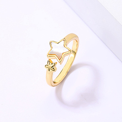 Star Natural Shell Open Cuff Ring, Golden Stainless Steel Finger Ring, Star, Inner Diameter: 16~18mm