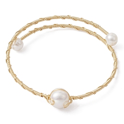 Doré  Grade un bracelet manchette en perles naturelles, bracelet enroulé en fil de cuivre plaqué en rack, or, diamètre intérieur: 2 pouce (5.1 cm)