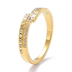 Oro Revestimiento iónico (ip) 304 anillos para los dedos de acero inoxidable, con diamantes de imitación de cristal, número romano, dorado, tamaño de EE. UU. 6~9 (16.5~18.9 mm)