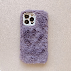 Medium Purple Warm Plush Mobile Phone Case for Women Girls, Plastic Winter Camera Protective Covers for iPhone14 Pro, Medium Purple, 15.4x7.9x1.4cm