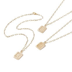 Motifs Mixtes Rectangle en laiton avec collier pendentif lettre initiale avec chaînes de trombone pour hommes femmes, or, motifs mixtes, 17.72 pouce (45 cm)
