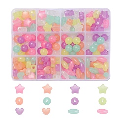 Mixed Color 200Pcs 4 Style Luminous Acrylic Beads, Glow in the Dark, Heart & Star & Round & Oval, Mixed Color, 50pcs/style
