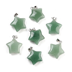 Aventurine Verte Pendentifs naturels aventurine verte, avec les accessoires en laiton de tonalité de platine, étoiles, 23.5x20.5x7.5mm