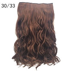 Темно коричневый 3/4 зажимы волнистые полнотелые, наращивание синтетических волос для волос женские, термостойкое высокотемпературное волокно, Длинные и курчавые волосы, темно-коричневый, 19.6~21.6 дюйм (50~55 см)